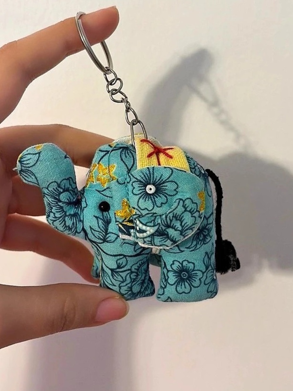 Floral Elephant Keychain in Blue & Yellow
